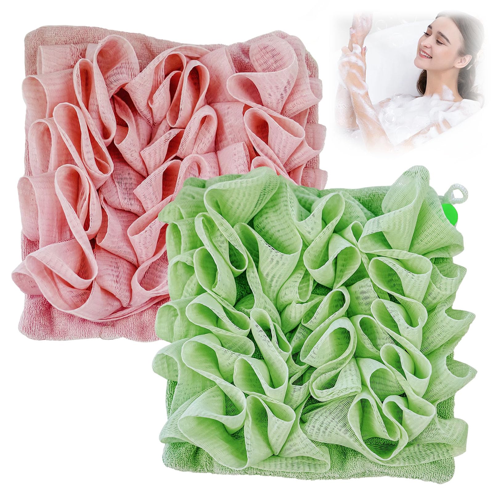 Loofah Cloth for Bar Soap the Leeffa Soft Loofah and Washcloth 2 in 1 Wash Cloth Combo Bath Ball Towel with Drawstring for Cleansing and Smooth Skin