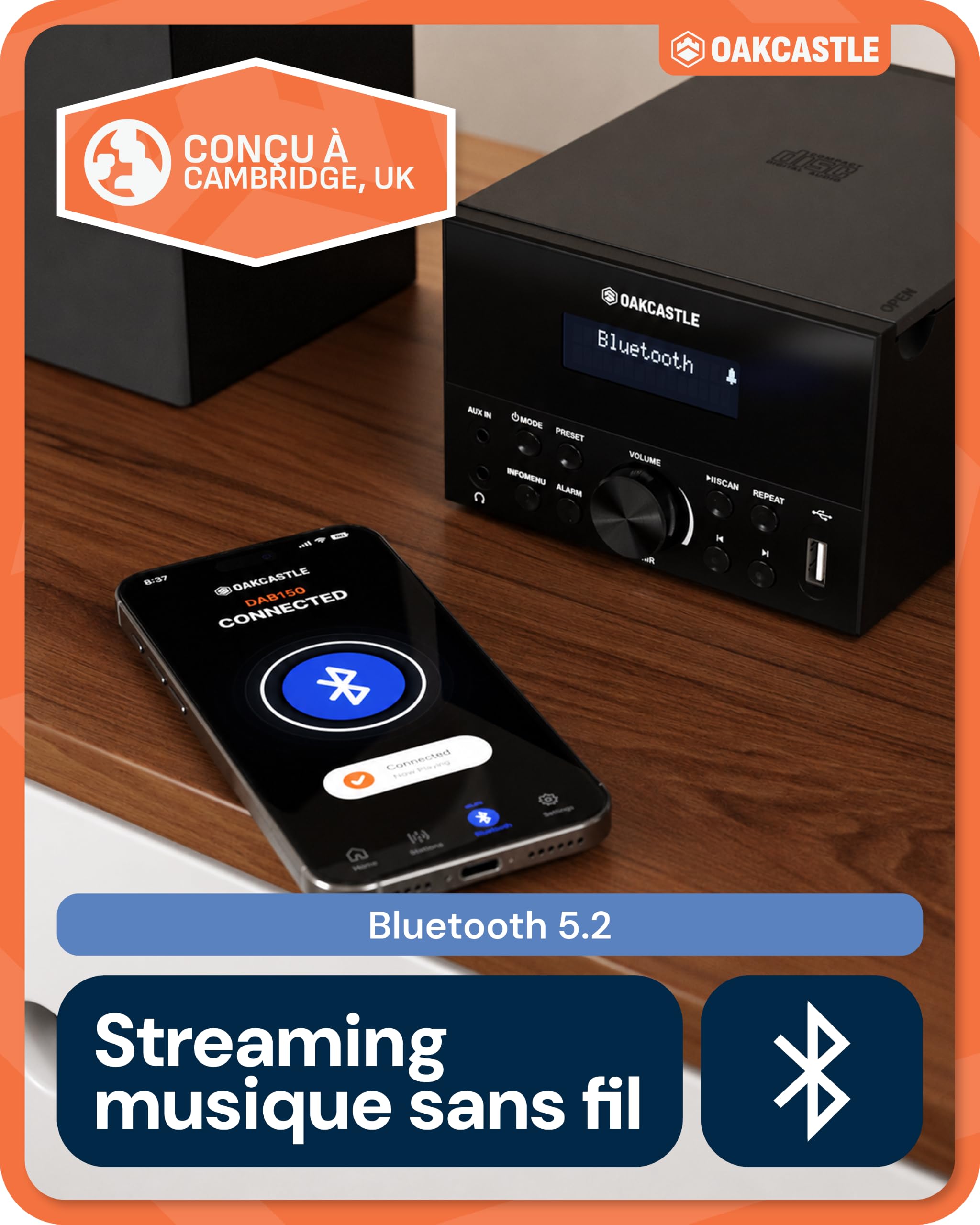 Oakcastle DAB150 Mini Chaine HiFi CD Bluetooth avec Radio Dab+/FM