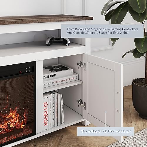 Miniatura 46 de BELLEZE Soporte de TV con chimenea de 58 pulgadas para televisores de hasta 65 pulgadas, calentador eléctrico de chimenea de 23 pulgadas con sonido,