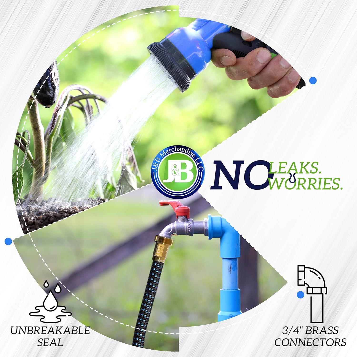 J&B XpandaHose 75ft Expandable Garden Hose – Ultra-Strong 3750D, 4-Layer Latex Core, Brass 3/4" Connectors, 10-Pattern Nozzle & Storage Bag – Lightweight, Kink-Reducing, Leak-Resistant