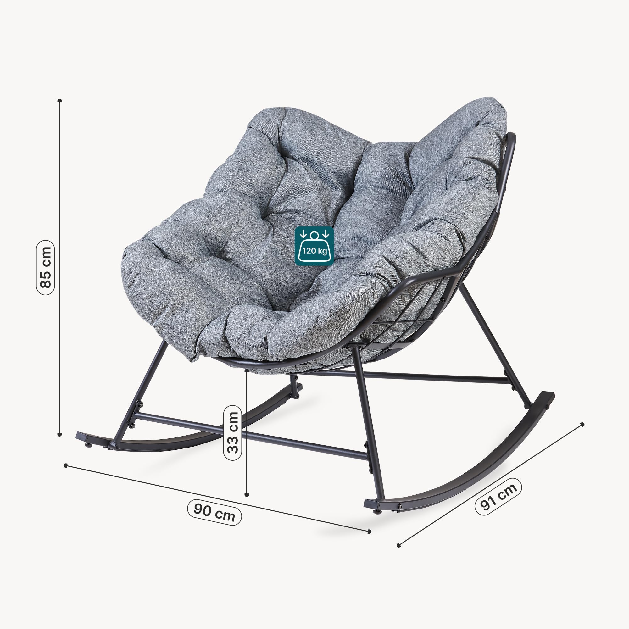 [en.casa] Silla Mecedora Villeneuve con cojín al Aire Libre Acero Gris | balancin jardin exterior 85x90x91cm acero textil máx. 120 kg