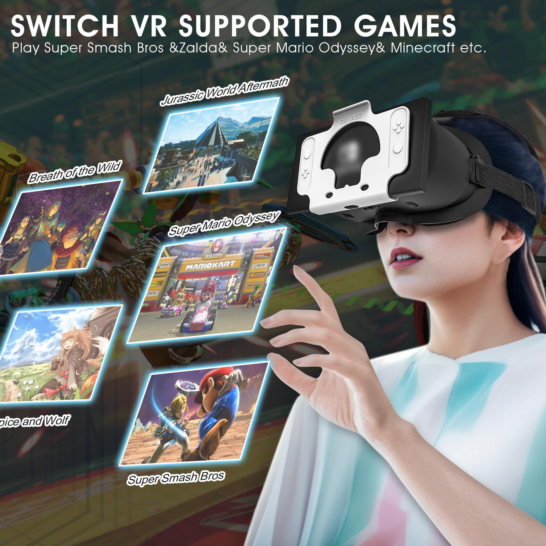 Cuffie VR per Nintendo Switch e modello OLED aggiornato, occhiali per realtà virtuale VR con lenti HD regolabili, comodo cinturino per la testa, occhiali 3D per Nintendo Switch OLED VR Games Cool