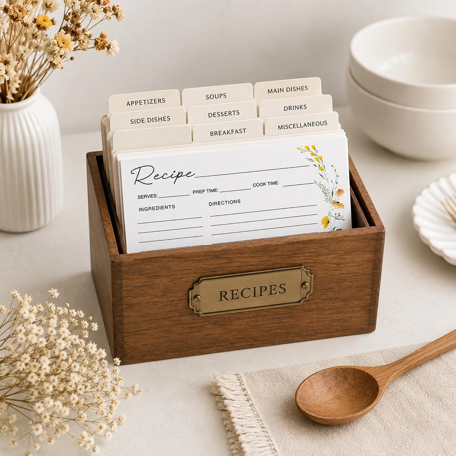 50 Pack 4x6 Recipe Cards, Double Sided Wildflower Cute Recipe Cards for Bridal Shower, Weeding, Housewarming, Kitchen Gifts, Christmas Cardstock Index Menu Card