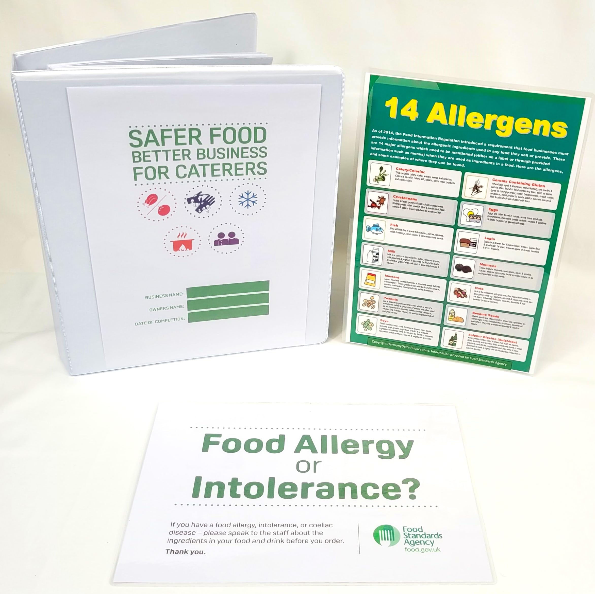 2025 Safer Food Better Business For Caterers Folder 13 Month Diary, 13 Month Fridge Temperature Records & 2 Food Allergy Signs.