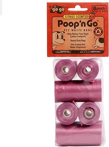 GoGo Pet Products 8-Pack Poop n Go Scented Pet Waste Bags Refill Rolls, Pink