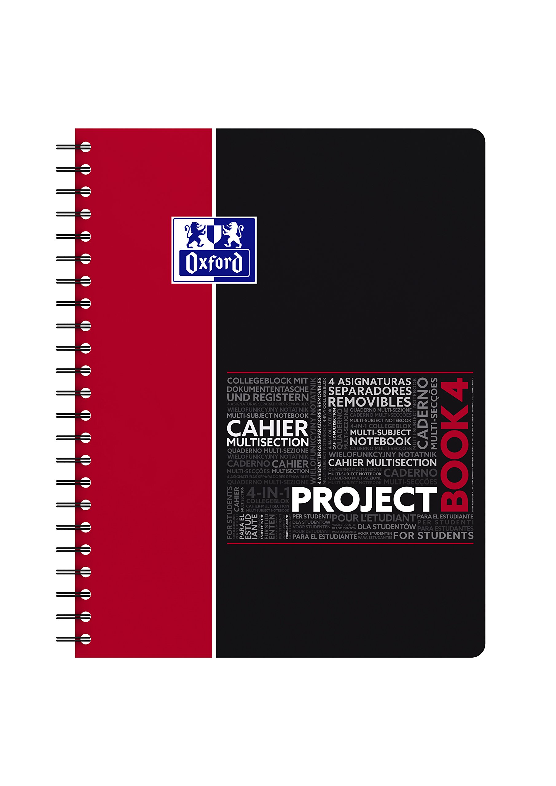 Oxford Projectbook A4 Studium Collegeblock kariert 100 Blatt, 5 Stück mit 4 Farben