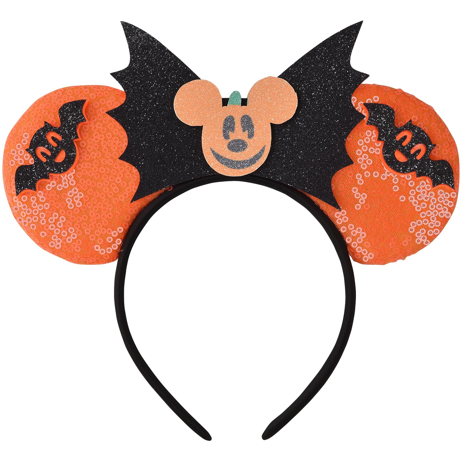 Eisyaa Halloween Minnie Ears Bow Headbands, Sequin Mickey Ears Halloween Bat Headband Glitter Party Princess Decoration Cosplay Costume (Halloween Bat)