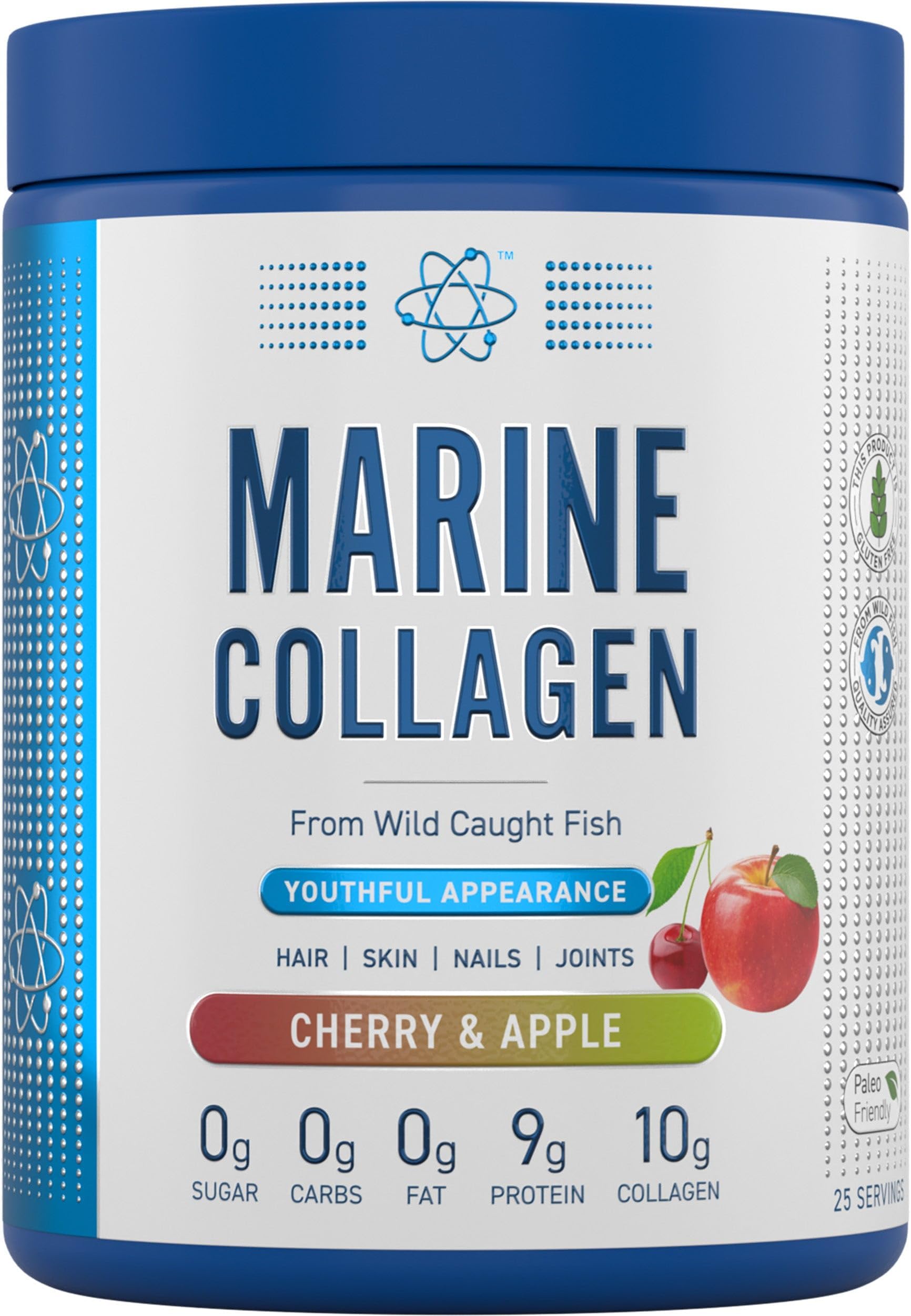 Marine Collagen Powder - Hydrolysed Collagen Protein, Healthy Skin, Hair, Nails (300g 25 Servings, Cherry & Apple)