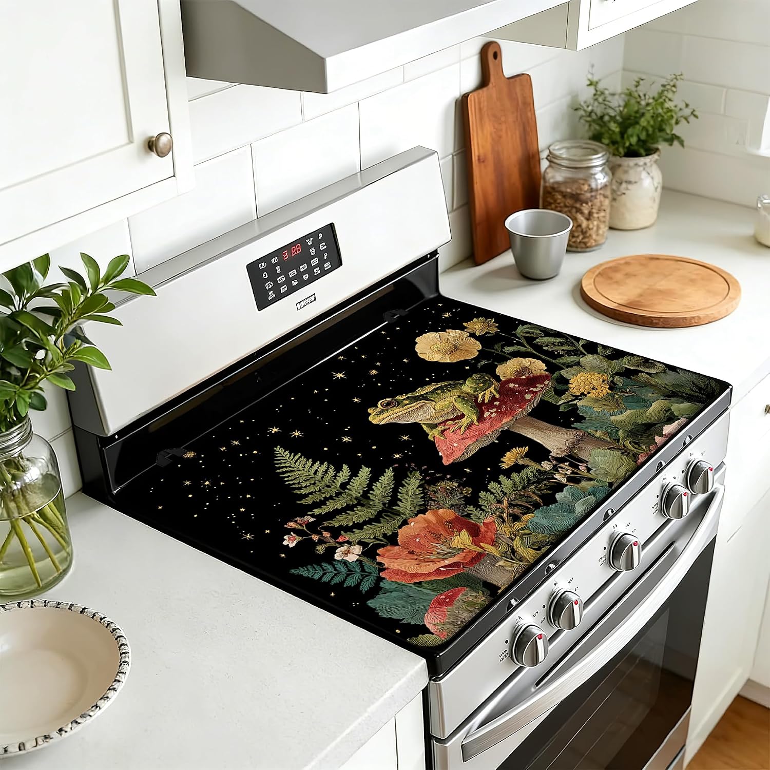 Stove Cover Frog Flower Starry Sky Stove Top Covers for Gas Burners Home Decor Kitchen Pad Non-Stick Washable Cooktop Covers Countertop Protector 28"x20"