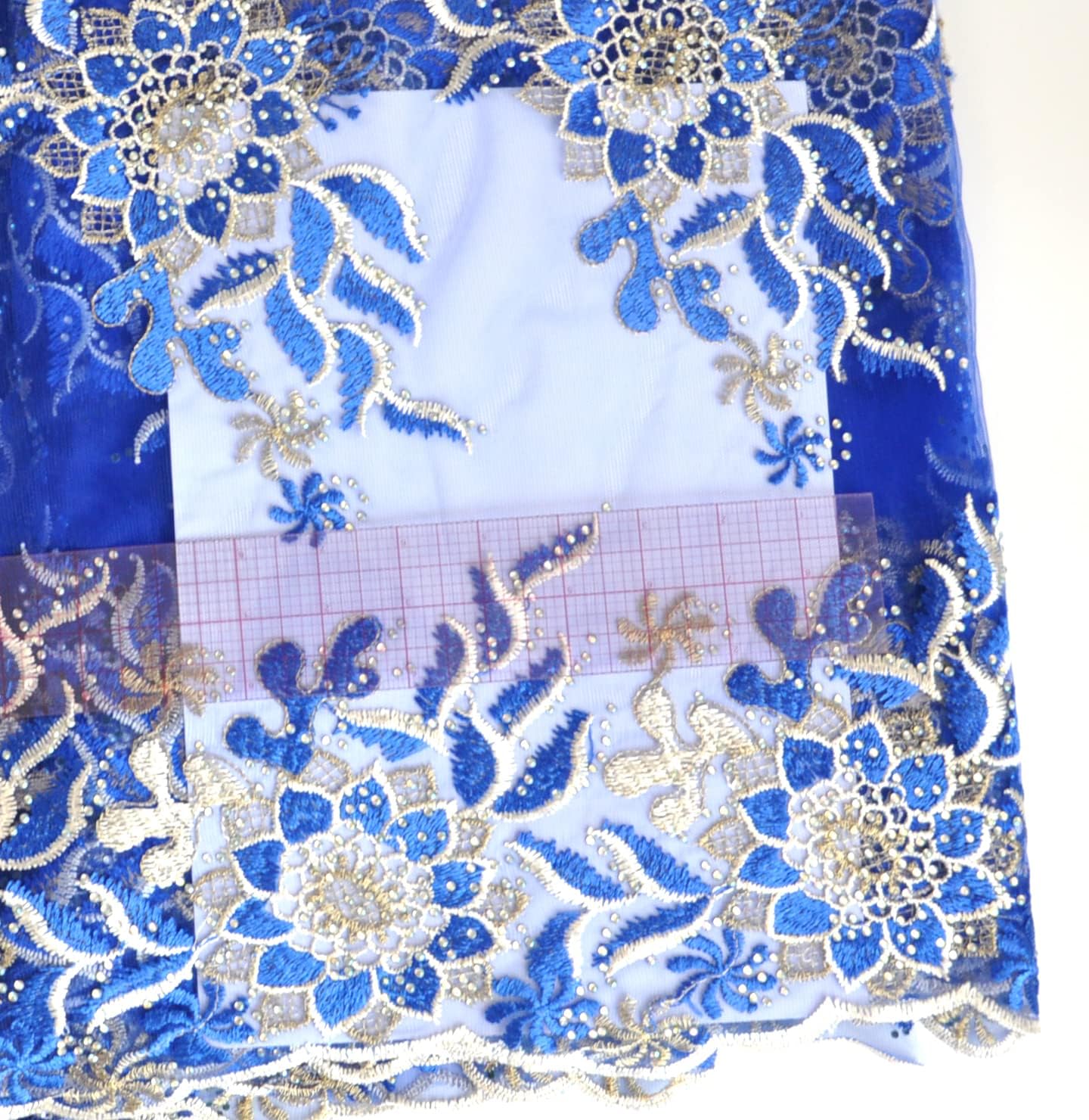SanVera17 African Lace Net Fabrics Nigerian Embroidered Sparkling Stone French Fabric for Party Dress (Blue) 5 Yards 269-3