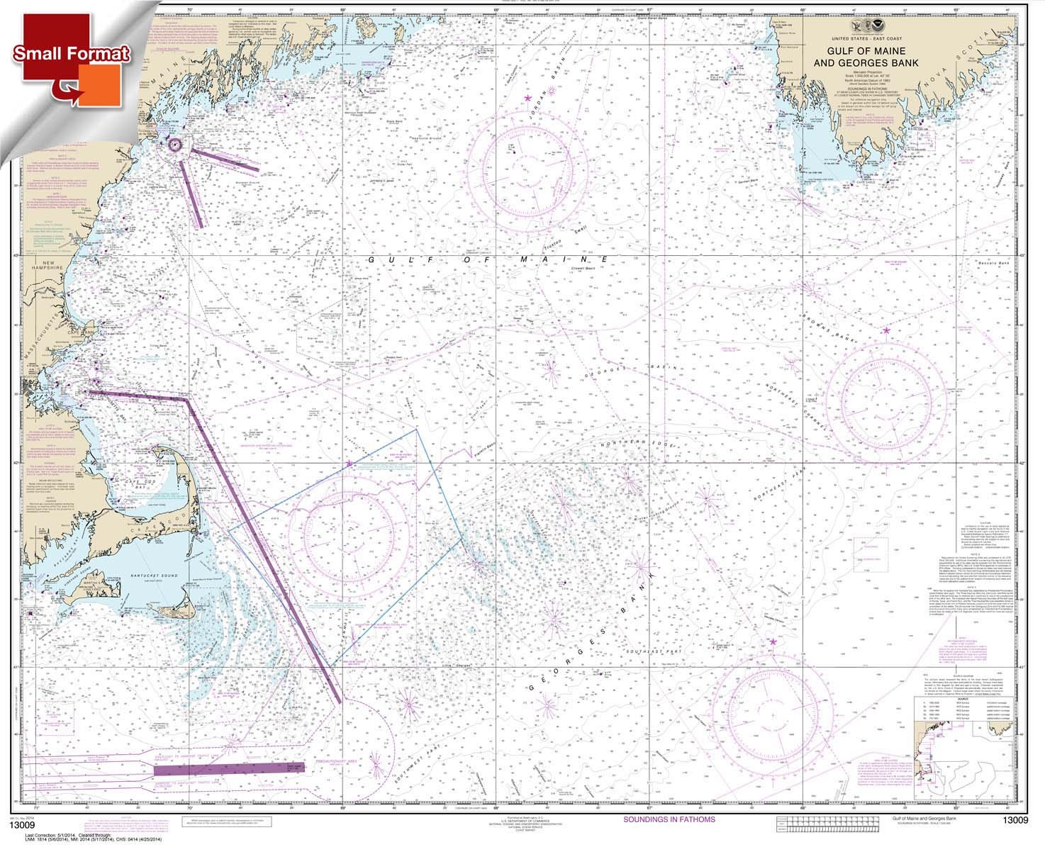 NOAA Chart 13009: Gulf of Maine and Georges Bank 21.00 x 25.92 (Small Format Waterproof)