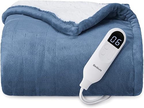 Bedsure Manta térmica eléctrica, manta eléctrica de franela suave, manta térmica con 4 ajustes de tiempo y 6 ajustes de calor, regalo cálido para la