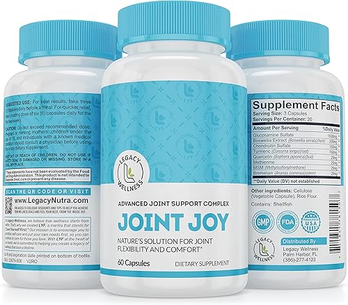 Legacy Wellness Joint Joy Suplemento avanzado de apoyo articular  Glucosamina, condroitina, boswellia, cúrcuma, MSM, quercetina + suplementos de