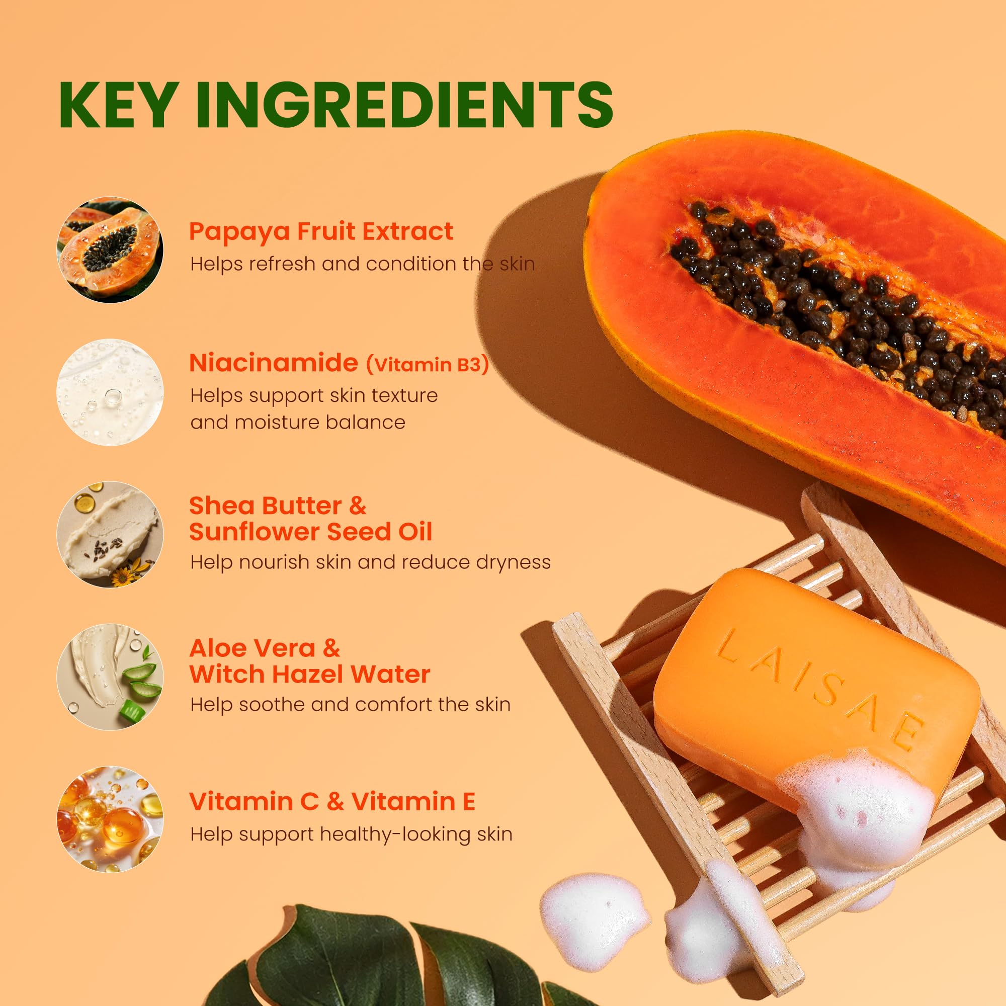 Papaya Aufhellende Seife – für Peeling und Reinigung des Körpers, beseitigt Akne-Narben, Altersflecken und feine Linien, geeignet für alle Hauttypen (2 Riegel/100 ml)