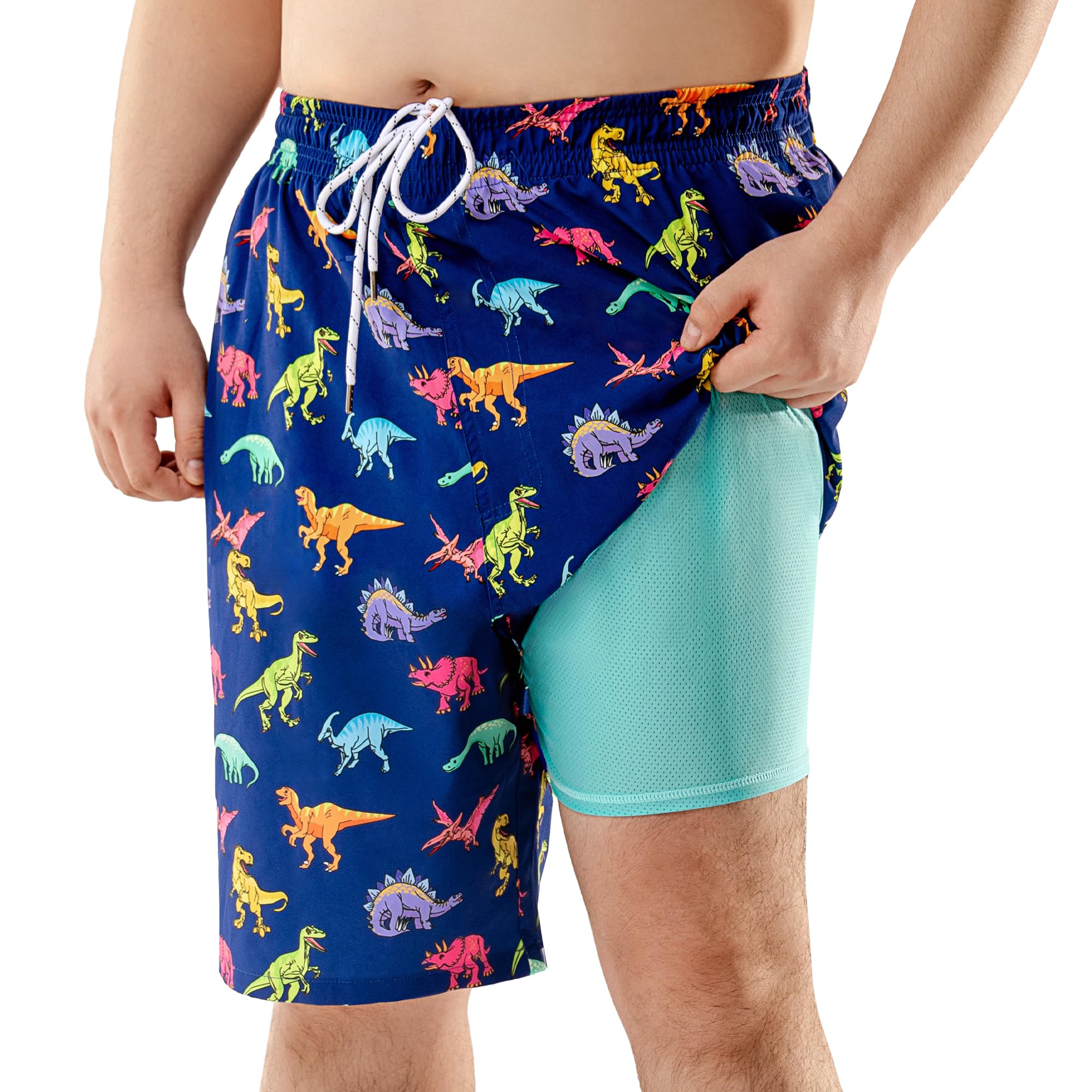 BRISIRA Big and Tall Mens Swim Trunks with Compression Liner Swimsuit Bathing Suit Swim Shorts Board Shorts Quick Dry 1X-6X