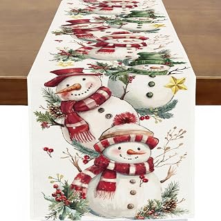 Baccessor Christmas Winter Snowman Table Runner, Funny Cute Xmas Snowman Holiday Kitchen Dining Dinner Burlap Table Runner Indoor Holiday Party Supply Farmhouse Decor 13 x 72 Inches