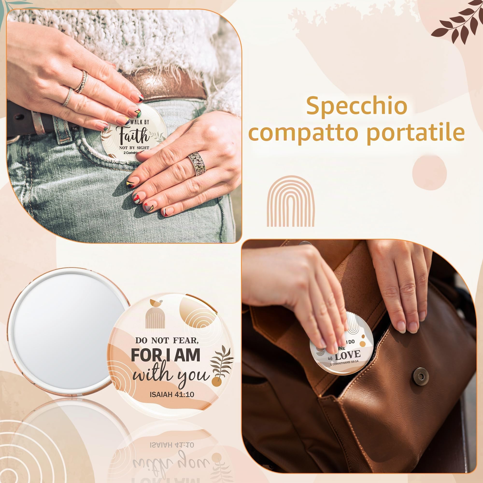 Y1tvei Specchietti compatti con versi biblici, 36 pezzi, regali cristiani in stile bohémien, mini specchi compatti con dedica della Bibbia, piccoli specchi portatili e rotondi, tascabili, per borsa