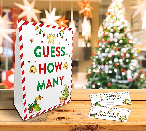 Miniatura 7 de Cartel y tarjeta del juego de despedida de soltera de Navidad, juego de fiesta de adivinar cuántas fiestas, 1 cartel con 50 boletos de adivinar