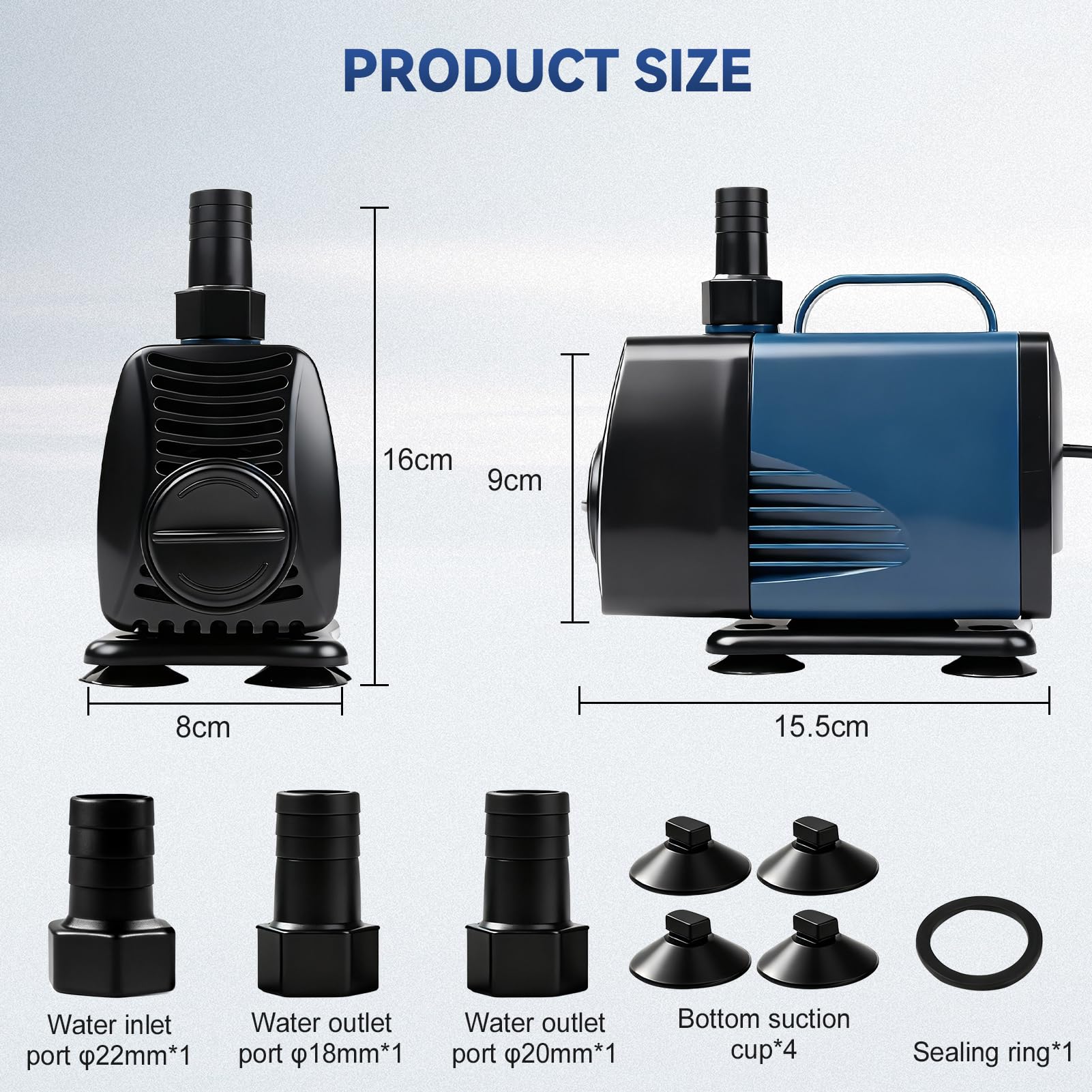 Nikou Pompe Submersible pour Bassin, 60W 4000L/H Silencieuse Aquarium Pompe avec Câble 1.8M, Protection Surchauffe, pour Aquarium, Filtration, Fontaine, Étang