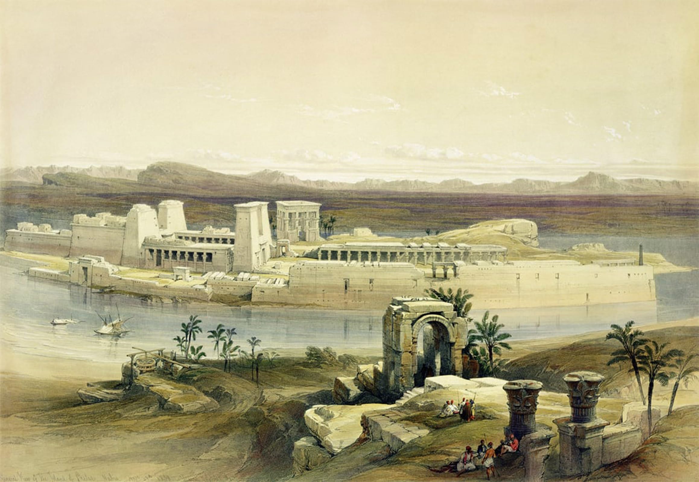 ARTXLXXBN Famous Prints Artwork Pictures Poster Painting Art General View of the Island of Philae Nubia by David Roberts Artwork Landscape Pictures for Home Decor 60x90cm