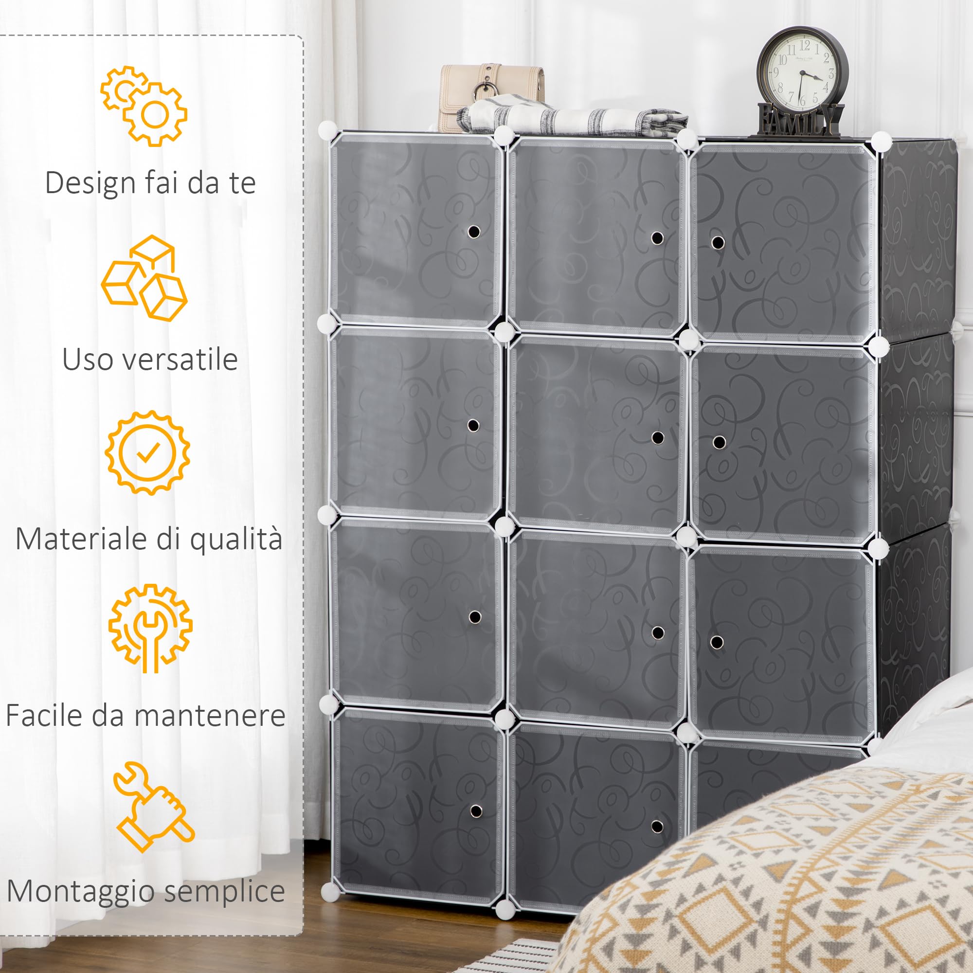 HOMCOM Armadio Scarpiera Salvaspazio, Scarpiera da Ingresso in Plastica, Armadio Modulare per Salotto e Ingressi, Scaffale Portascarpe, Multiuso 111x47x145cm, Bianco e Nero