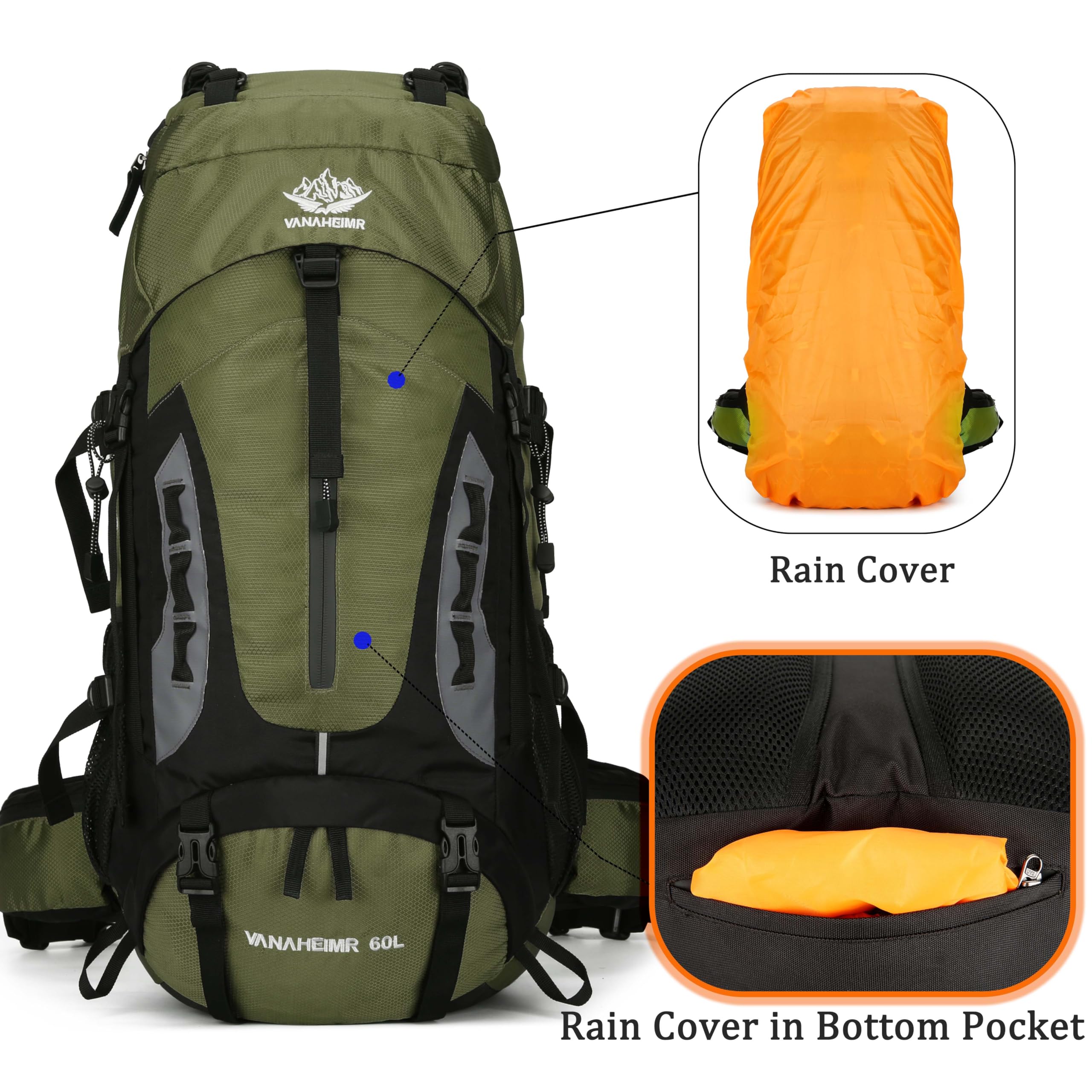 60 l Wanderrucksack, Camping-Rucksack, Jagd-Rucksack für Outdoor, wasserabweisend, taktischer Rucksack für Damen und Herren, Tiefes Blau, Large, Outdoor
