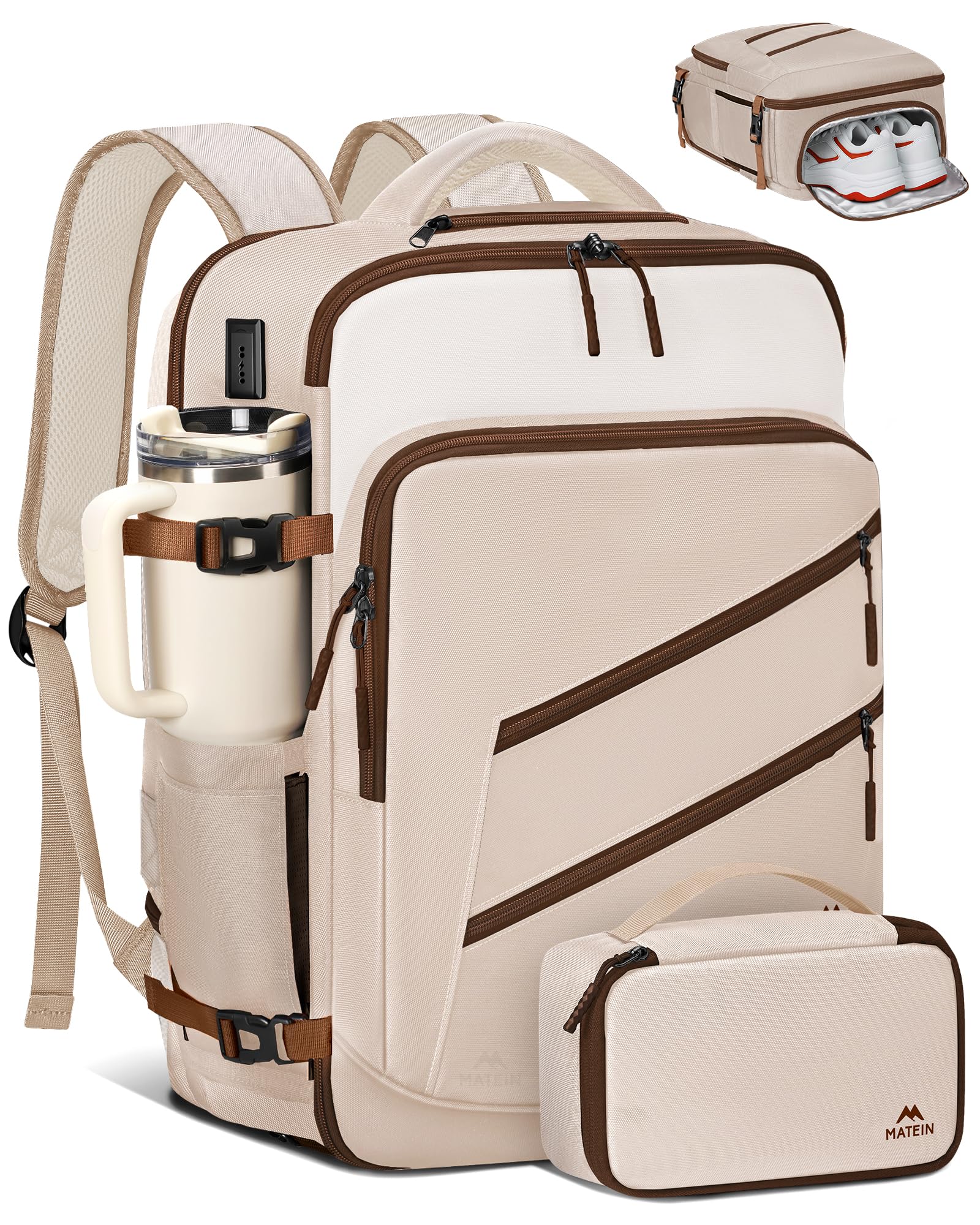 MATEIN Personal Item Travel Backpack for Women, Lightweight Airplane Carry on Bag with Electronics Case, Water Resistant Overnight Backpack for Women with Shoe Compartment, Fits 17 inch Laptop