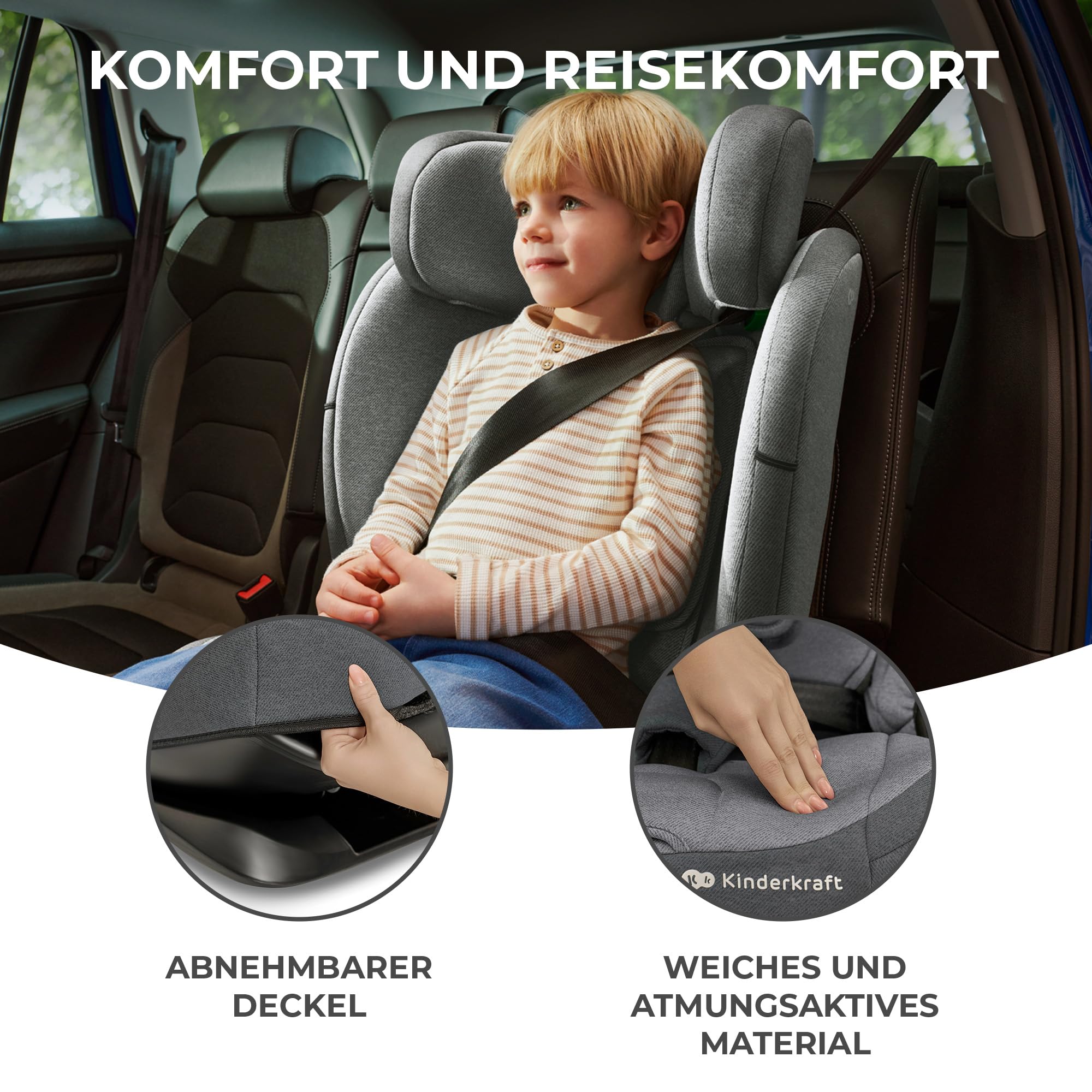 Kinderkraft ONETO3 I-SIZE 76-150 cm Kindersitz 9-36 kg, Kinderautositze mit isofix, Einstellung der Kopfstütze, spezielle Sicherheitssysteme, 5 punkt gurte, Einsatz im set, Schwarz