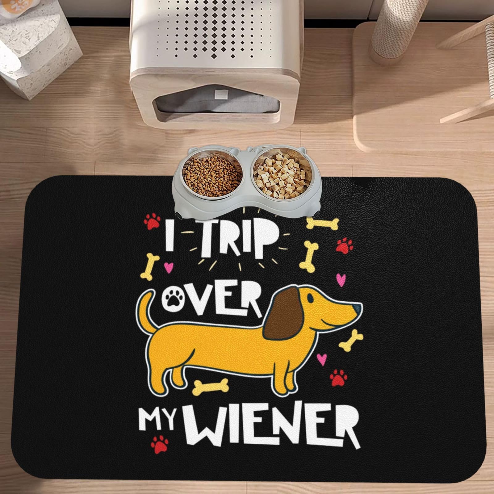 Wiener Absorbent Dog Mats for Food and Water Waterproof Pet Bowl Liner Anti-Slip Dog Feeding Mats Quick Dry Pet Placemat to Protect Floors