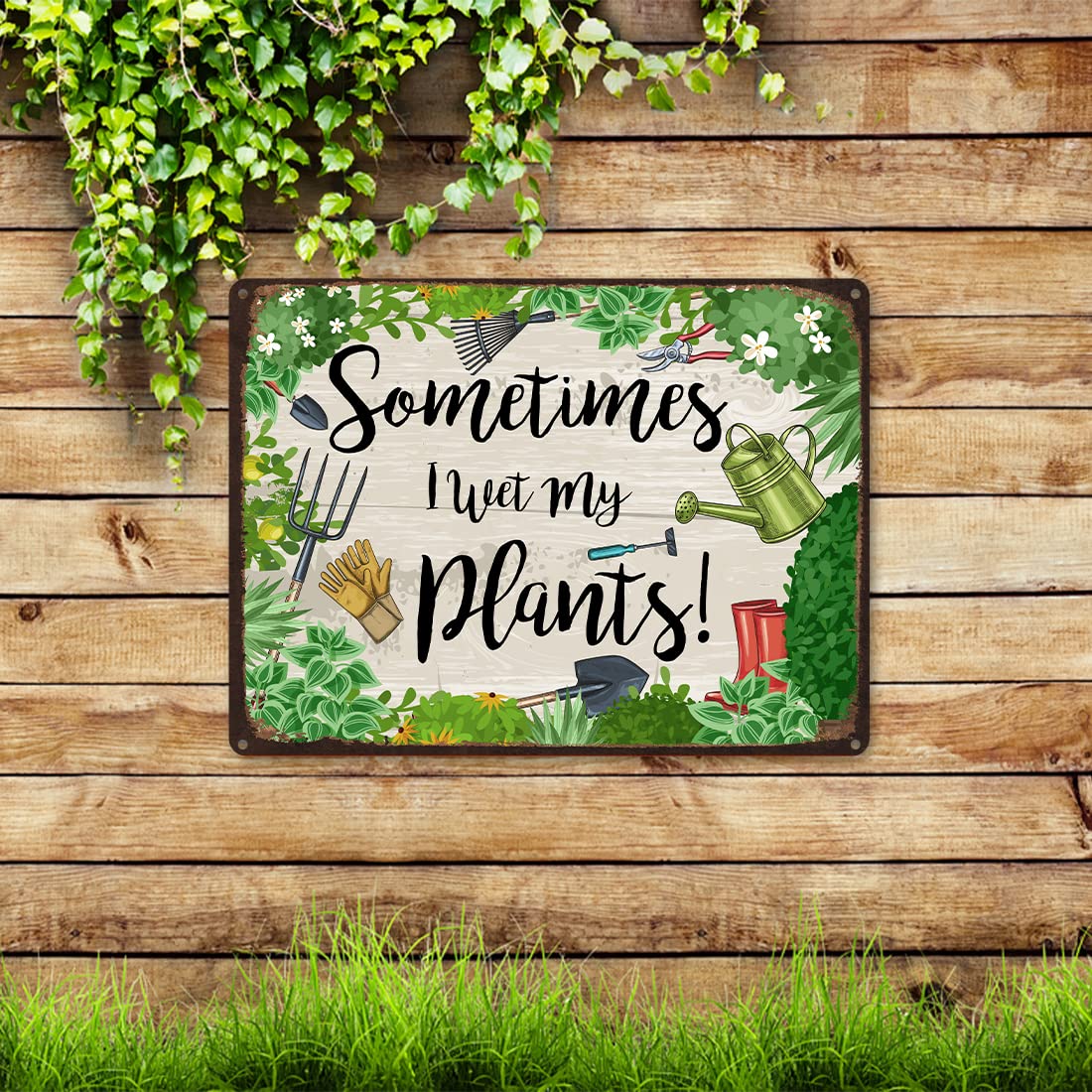 Lustiges Gartenschild 'Manchmal Mache Ich Meine Pflanzen Nass' – Vintage Metallschild 30,5x20,3 Cm, Wetterfest