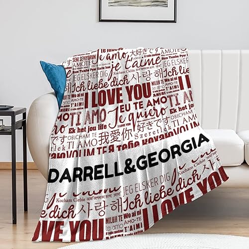 Miniatura 3 de Custom Name Throw Blanket with Couples Name, Personalized I Love You Art Word Blankets for Aldults,Wedding Anniversary Honeymoon Sofa Couch Beds