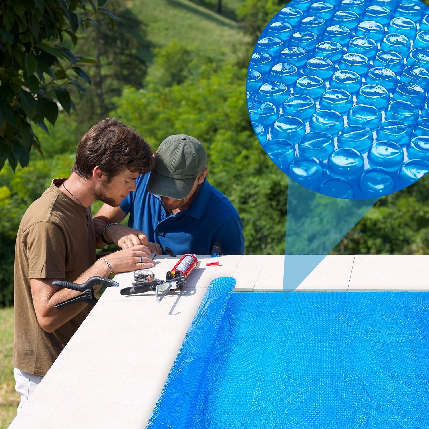 Amylove 8 x 8 ft Pool Hot Tub Solar Cover, 16 Mil Heavy Duty Trimmable Floating Thermal Blanket Spa Bubble Cover for Hot Tub Inground Pools Swimming Insulating Solar Heating