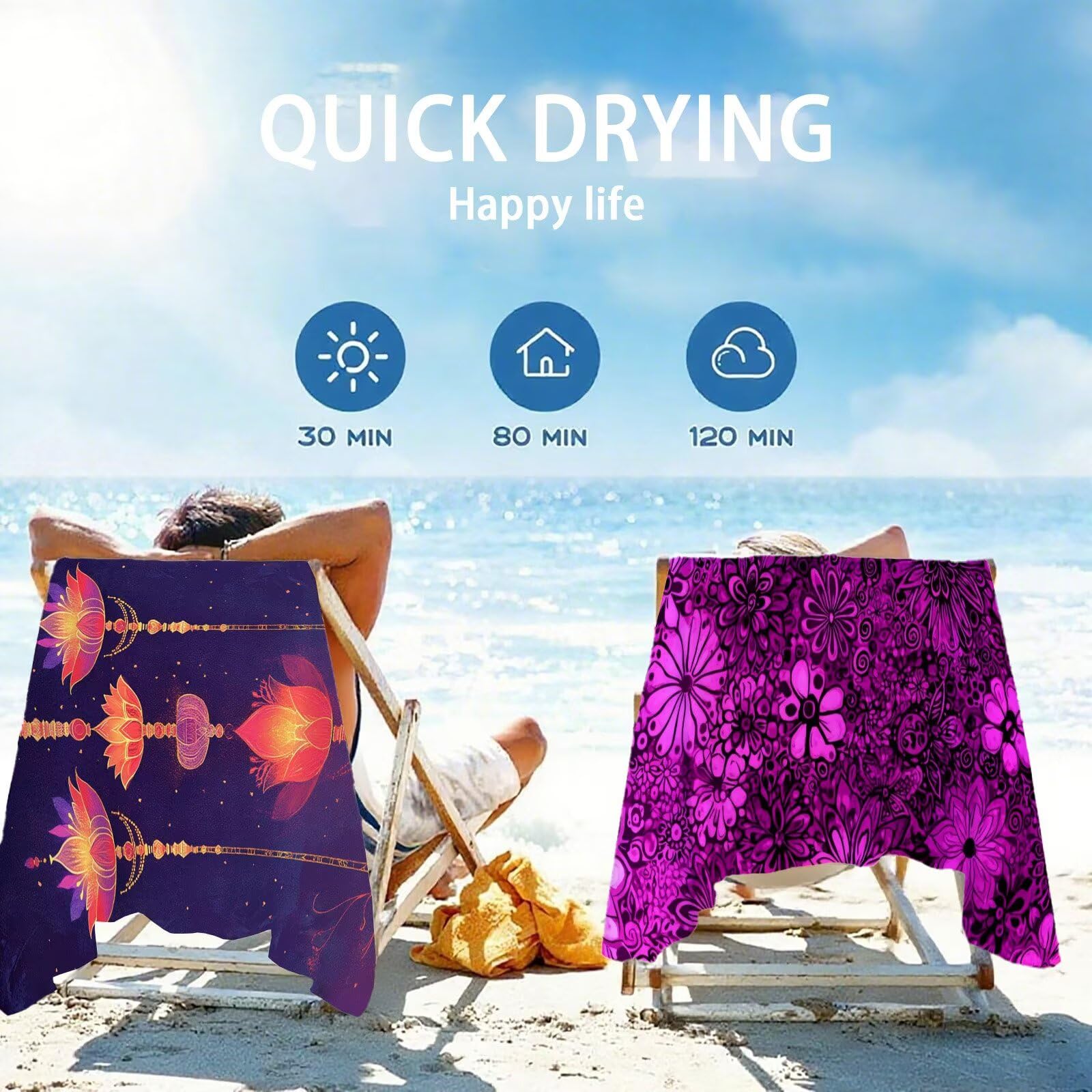 Ręcznik plażowy z mikrofibry 85 x 170 cm prześcieradło plażowe przeciw piaskowaniu fioletowy ręcznik plażowy XXL ręcznik plażowy sen szybkoschnący, miękki i bardzo chłonny szybkoschnący do podróży