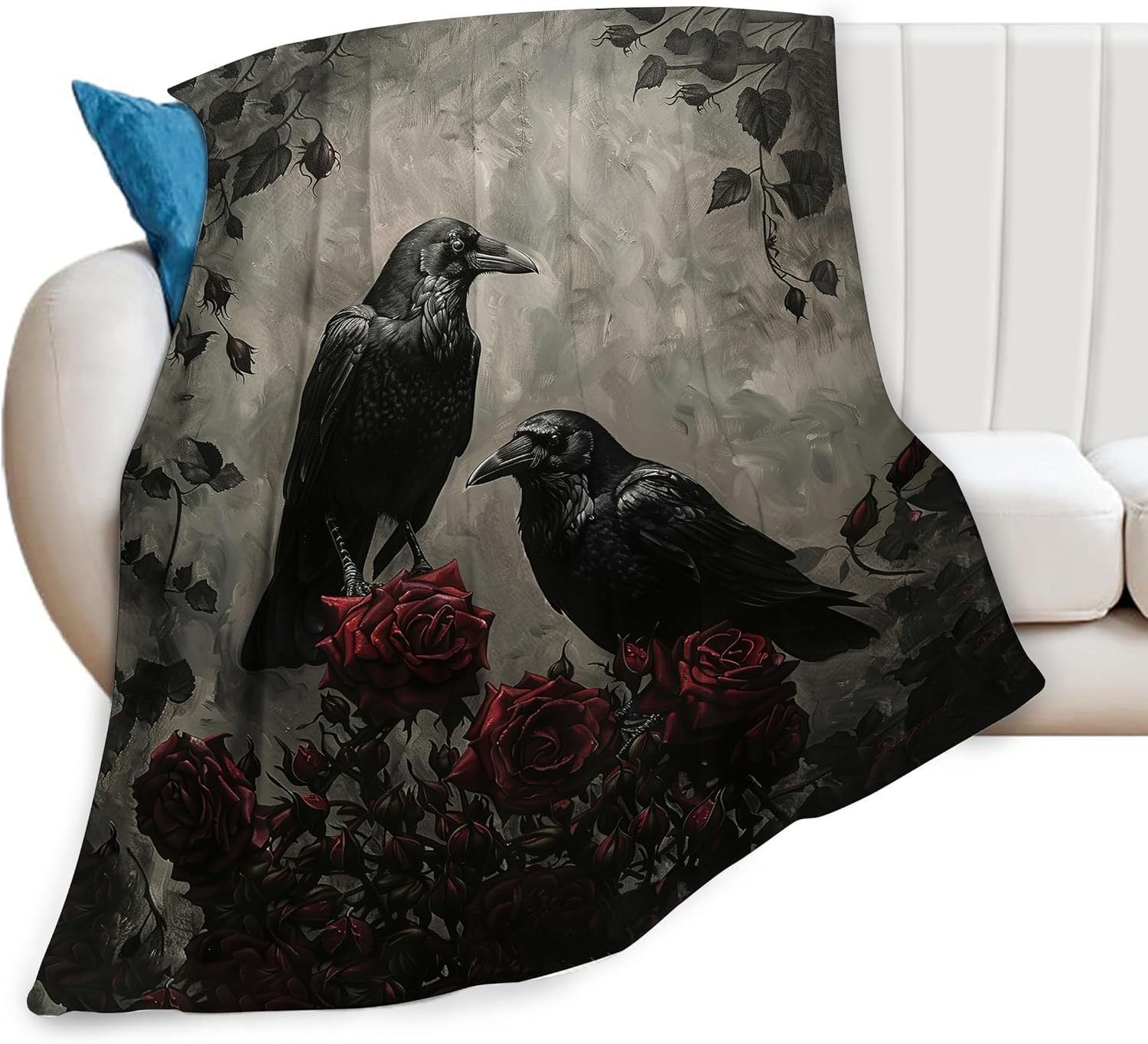 Gothic Crow Blanket Rustic Raven Fleece Throw Blankets Fuzzy Plush Super Soft Warm Halloween Crow Decor Blanket Gifts for Boys Girls Kids Adult Men Women 50"x60" image 2