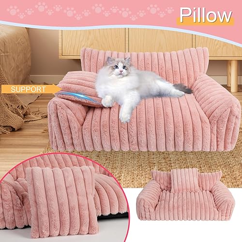 Miniatura 2 de Lindo sofá cama para gatos de interior, sofá esponjoso para gatos con forro polar de pana suave de alta calidad, lindas camas para perros pequeños