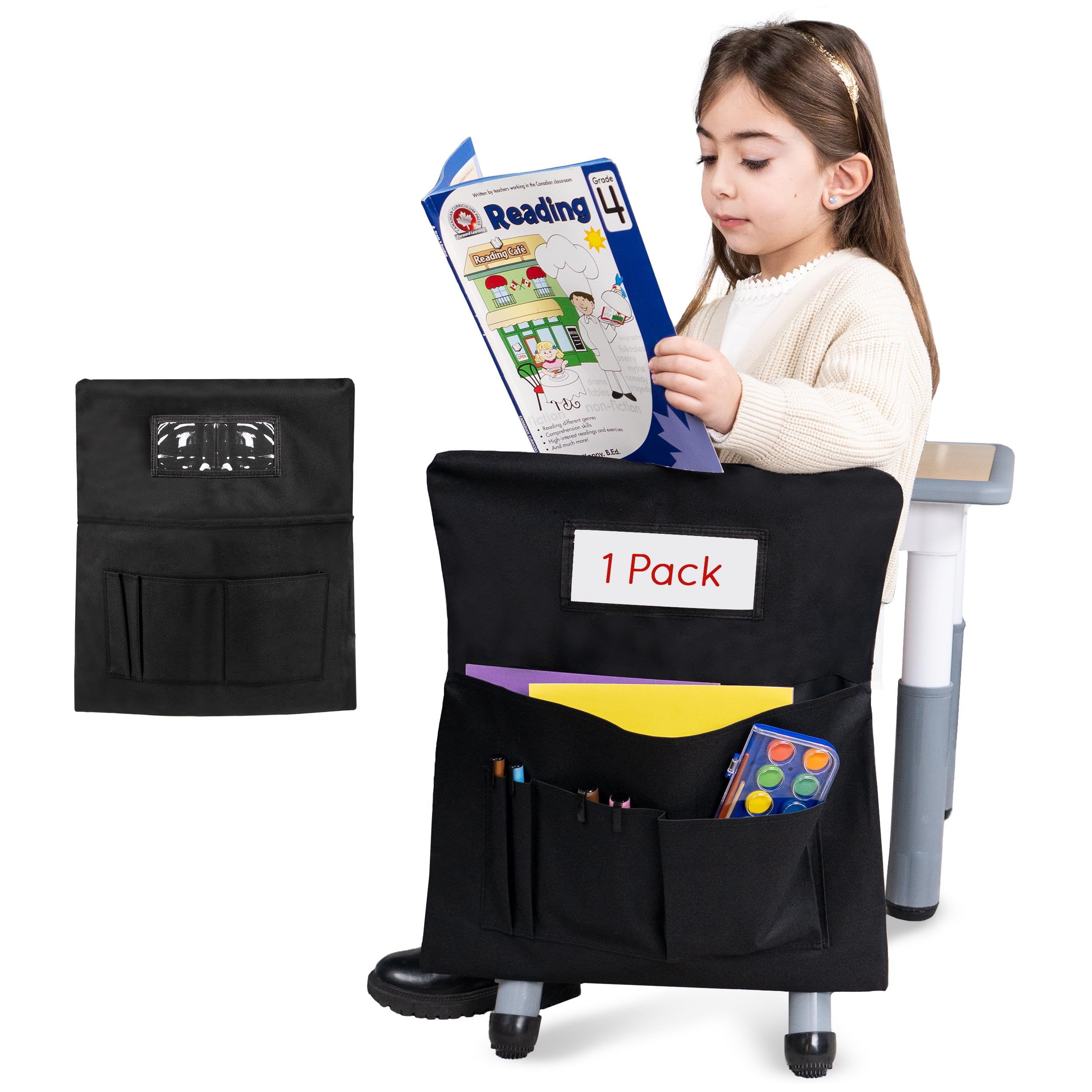 Essex Wares - Chair Pockets for Classrooms, Black, 17" Wide x 19.7" Tall - Spacious Student Chair Pockets - Chairback Pocket Chart - Classroom Chair