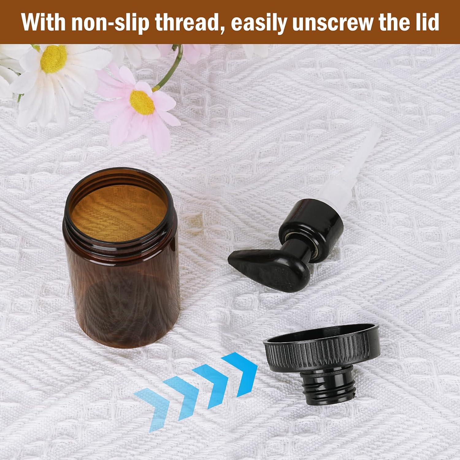 Cosywell Plastic Pump Bottle Dispenser 4oz/120ml 4 Pack Shampoo Bottles Lotion Dispenser Wide Mouth Jar Style Empty Refillable Bathroom Shower Containers for Shampoo Conditioner Body Wash(Brown) - Image 6