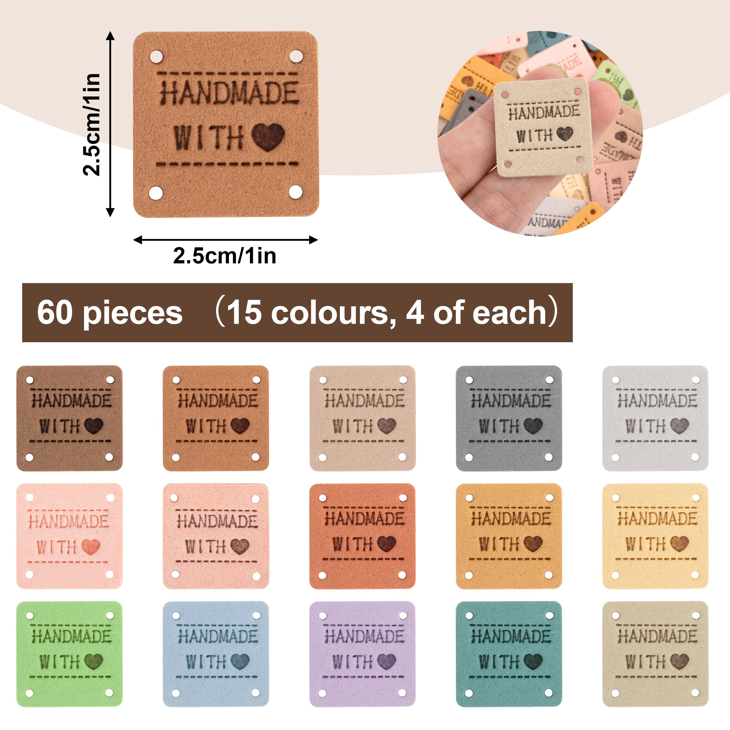 20 Etichette In Pelle PU Artigianali – 4 Colori E 4 Design, Con 40 Rivetti Per Abbigliamento E Accessori Fai-da-te