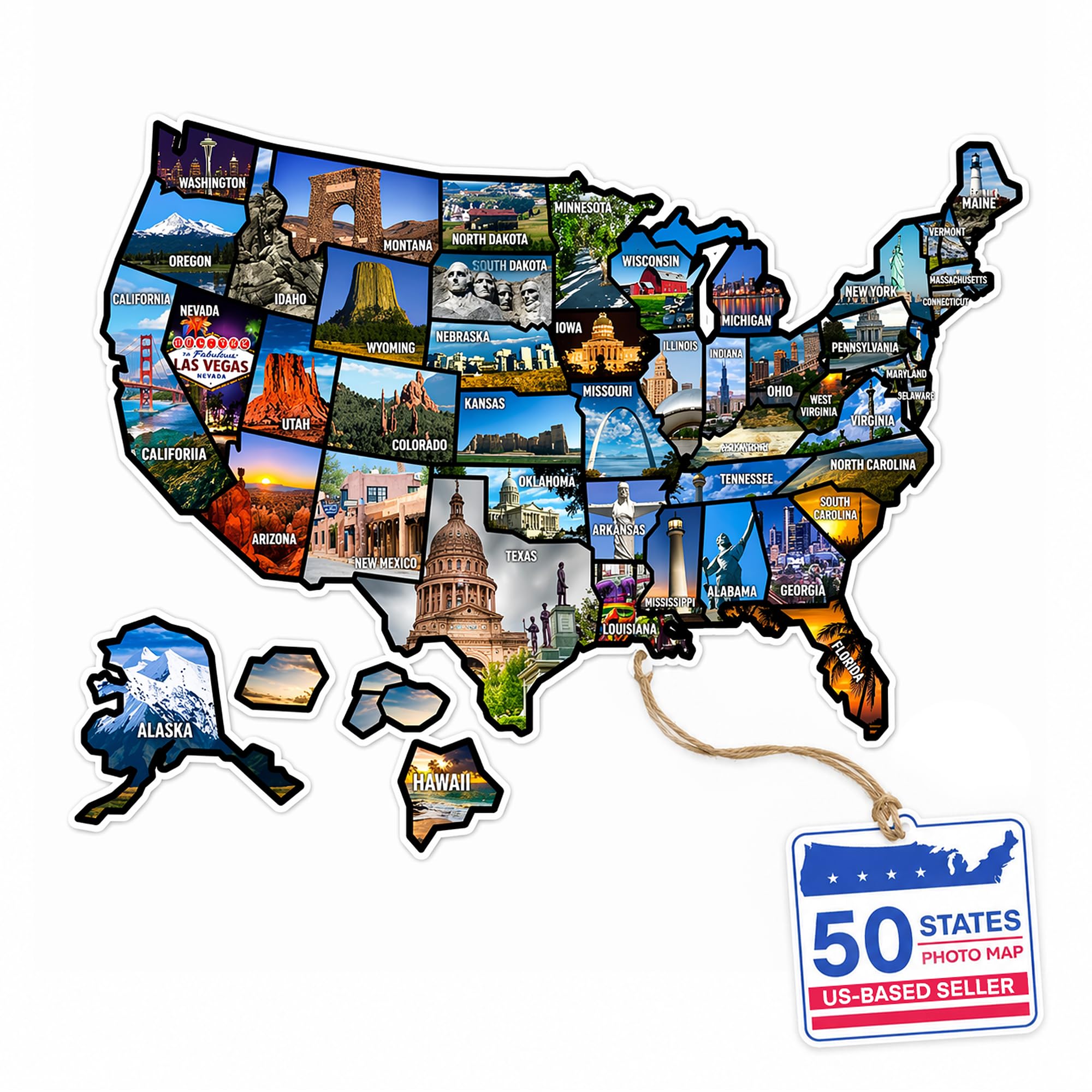 RV State Sticker Travel Map - 50 States Visited, XL 21x15in Waterproof