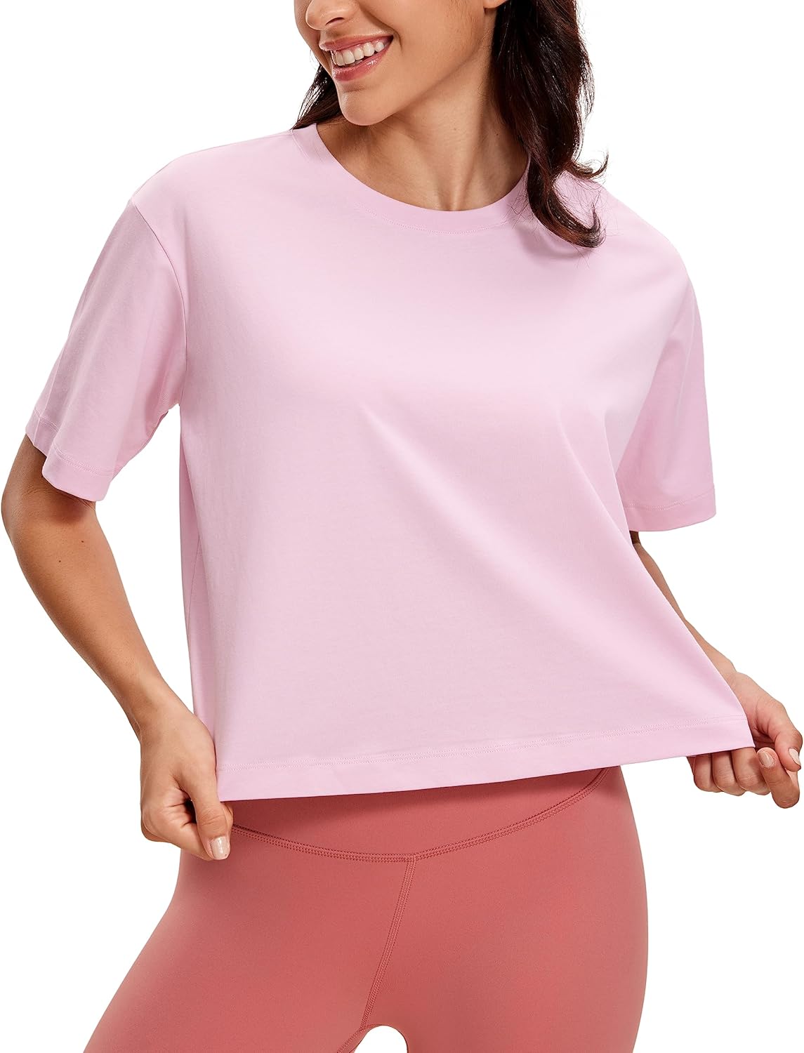 CRZ YOGA Womens Loose Fit Cotton Polyester Short Sleeve Shirts Crop Tops Casual Workout T-Shirts