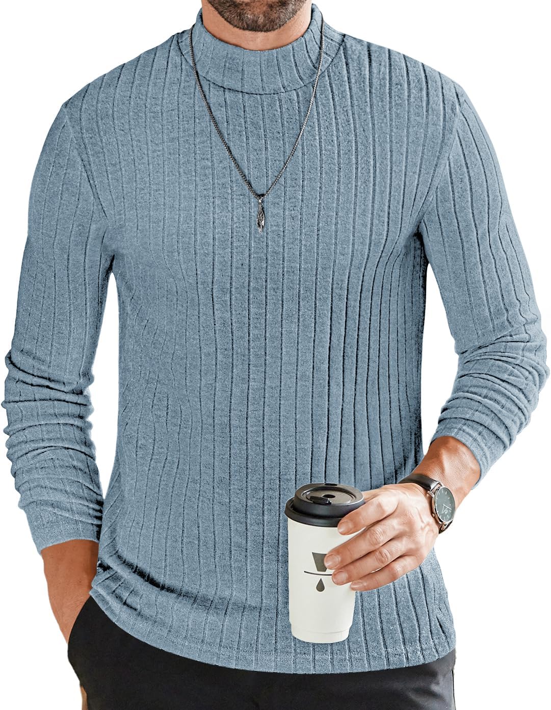 Ekouaer Men's Mock Turtleneck Shirts Long Sleeve Underwear Tops Fleece Ribbed Knit Pullover Sweater Basic Thermal Sweatshirts
