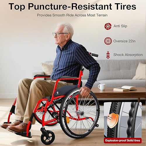 Miniatura 3 de Sillas de ruedas para adultos, silla de ruedas WHLICKS 2025 de alta calidad, cómoda, ligera, plegable, silla de transferencia portátil de 25 libras