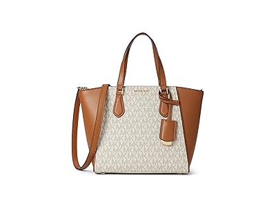 MICHAEL Michael Kors Taryn Small Convertible Top Zip Tote Crossbody Cross Body Handbags Vanilla/Acorn : SM, Polyester