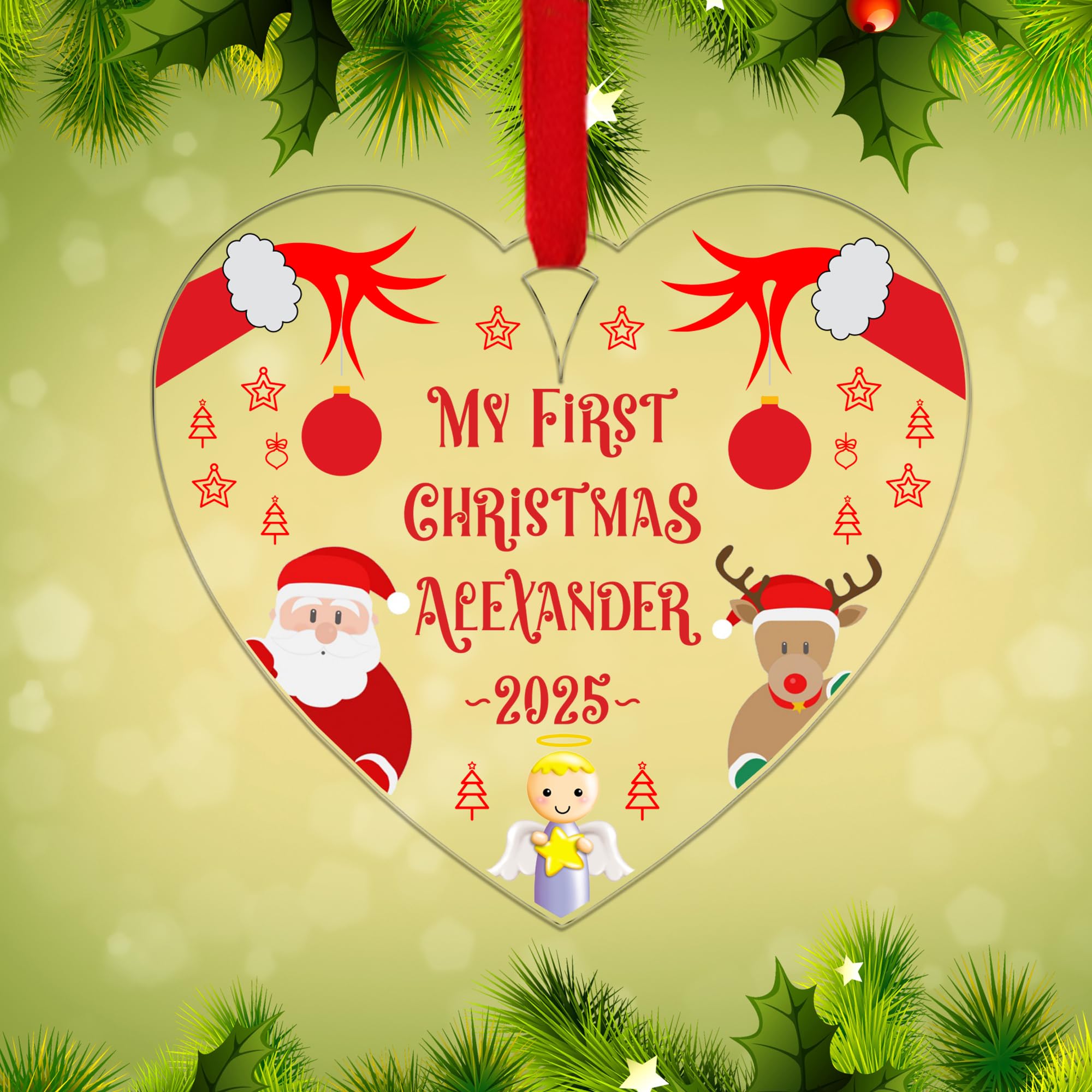 Personalised Christmas Tree Decorations Baubles for Kid's First with Custom Name | Acrylic Xmas Tree Decoration Hanging Ornaments | Personalised Bauble Gifts for Xmas Decorations