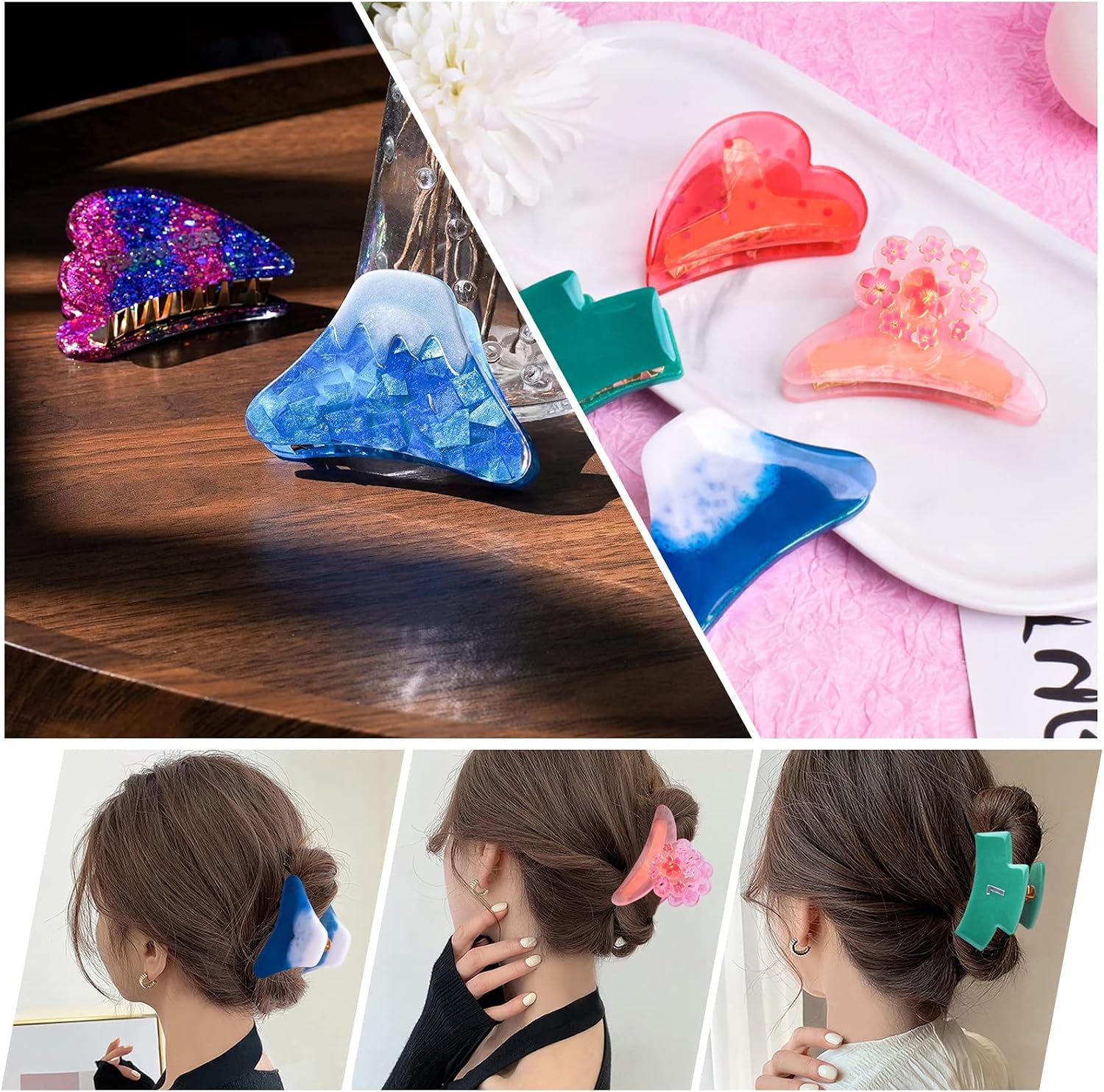 Hair Claw Clip Resin Mould,Silicone Epoxy Resin Mold Hairpin Grab Clip Casting Molds with 6pcs Gold Hair Clip Accessories for Jewellery Making DIY Crafts image 5