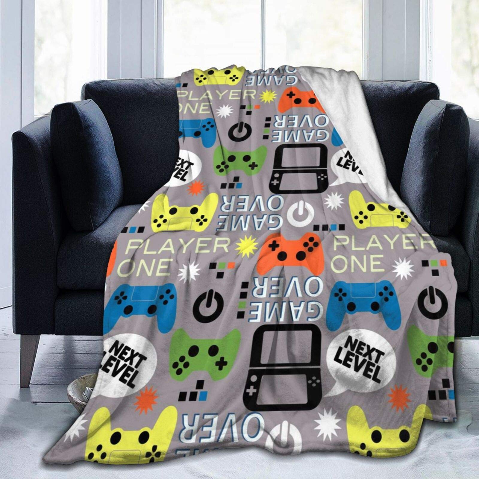 ADDJ Video Game Controller Gamer Player Throw Blanket Ultra-Soft Micro Light Weight Warm Fleece Throw Blanket Three Sizes (Black, 50x40)