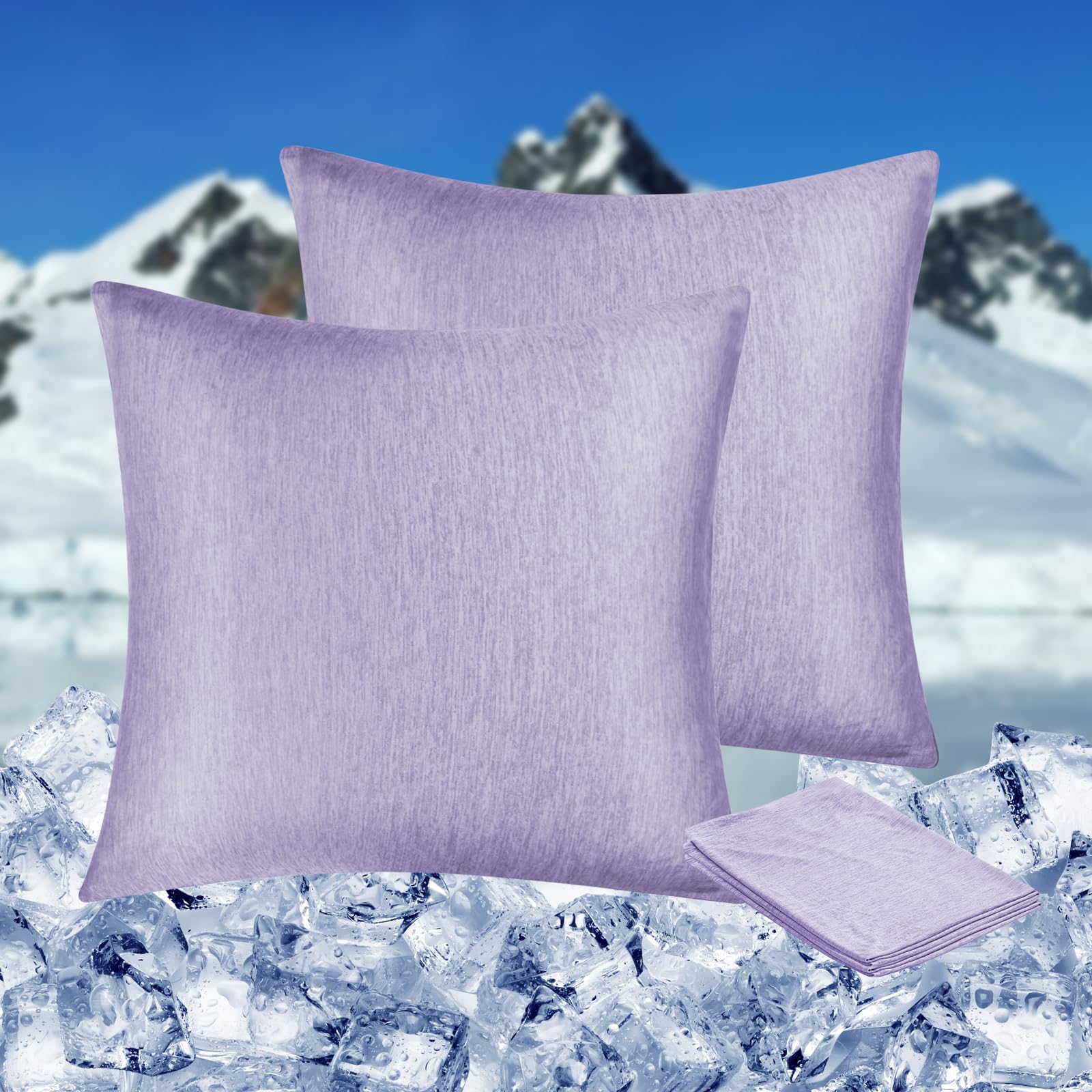 HOMFINE kühlender Kissenbezug 2er Set - 80 X 80 cm Kuhlmatte für Mensch Lila,Cooling Pillows,Nachtschweiß,Superweiche seitenschläferkissen Kissenhülle, Kühlfaser Doppelseitiges,abkühlung Sommer