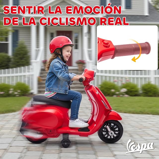Foto 4 de 8 de AIYAPLAY Moto Eléctrica para Niños 6V con Licencia Vespa 2-4 Años Rojo