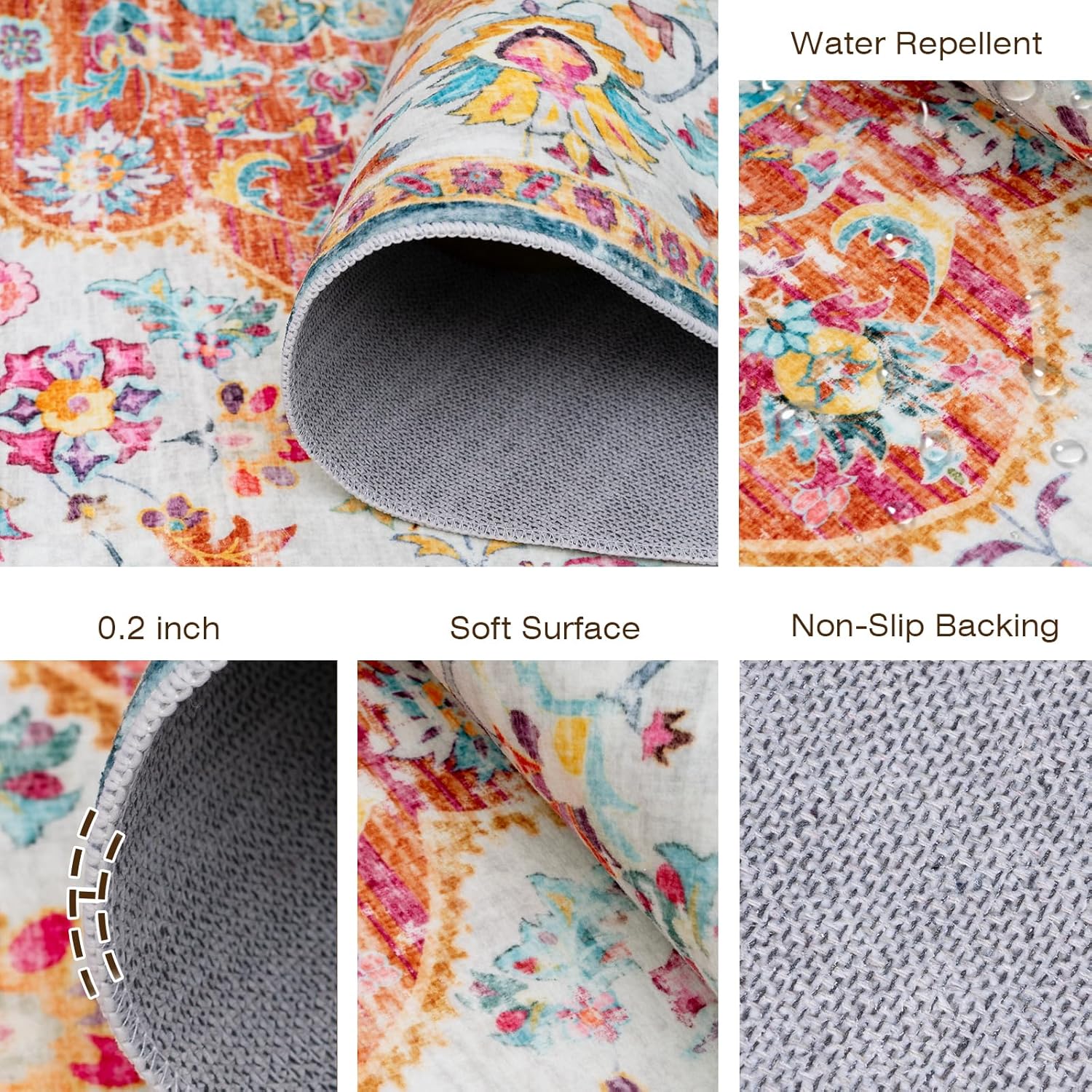 6' Machine Washable Round Area Rug for Living Room, Boho Neutral Floor Rugs for Kids, Non-Slip Low Pile Room Carpet for Bedroom, Dining Room & Nursery(6' Orange)