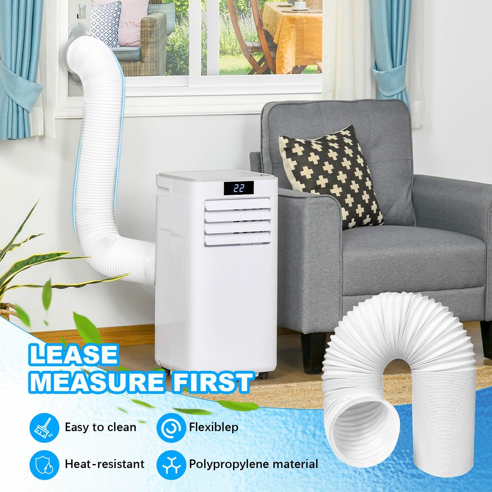 Tubo Aire Acondicion Portatil Φ15cm/Longitu 1.5M Ventilación Climática Manguera Alargadora Flexible,en Sentido Antihorario Material PP Resistente